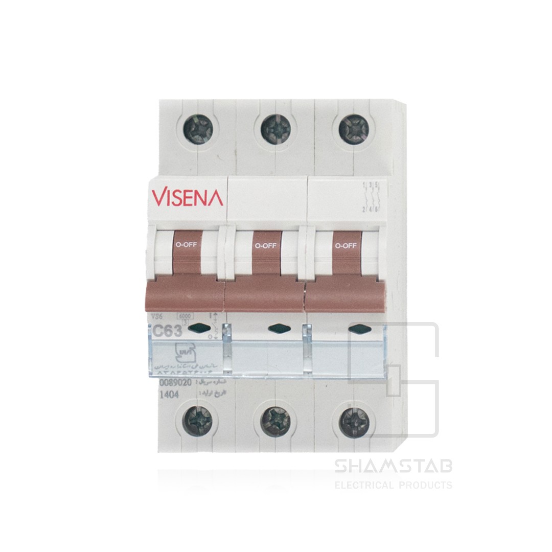 فیوز مینیاتور سه پل 63 آمپر 6KA VS6.3C63 تیپC(40تایی)ویسنا