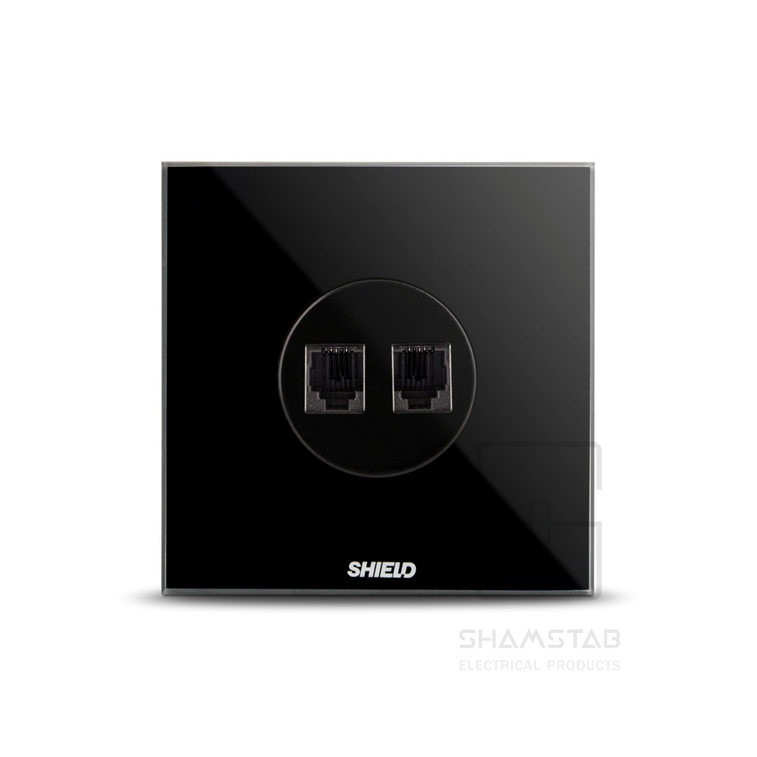 فریم پریز دو پورت تلفن مشکی Shield شیلد